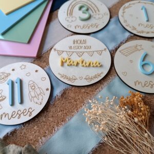 Placas Cumplemes Madera y Metacrilato