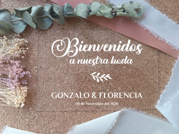 Cartel metacrilato bienvenidos a nuestra boda 60x45 - Imagen 2