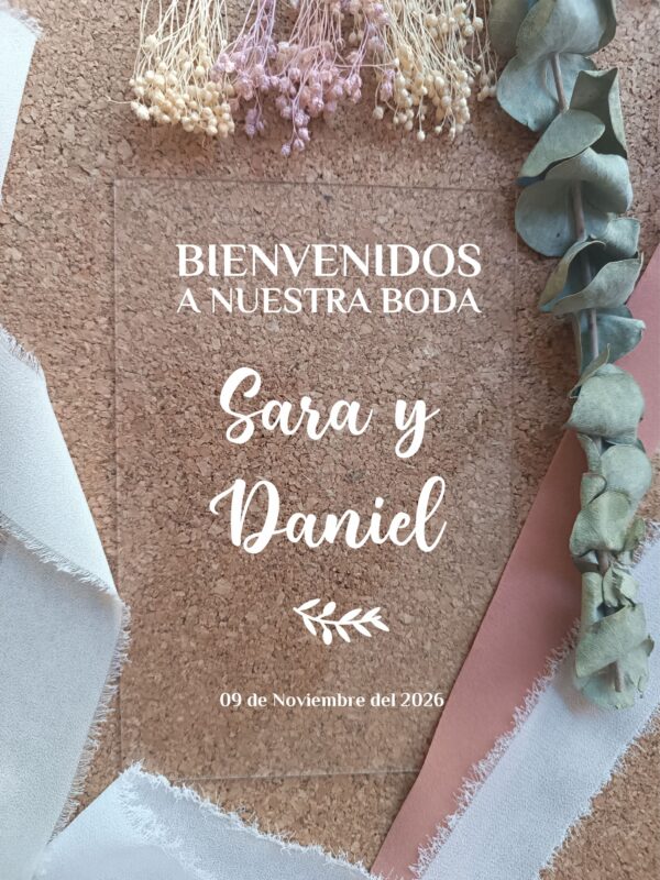 Cartel metacrilato bienvenidos a nuestra boda 60x45 - Imagen 5