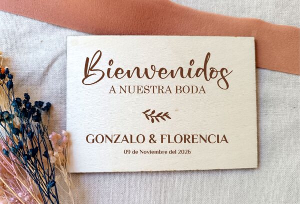 Cartel madera bienvenidos a nuestra boda 60x40 - Imagen 3
