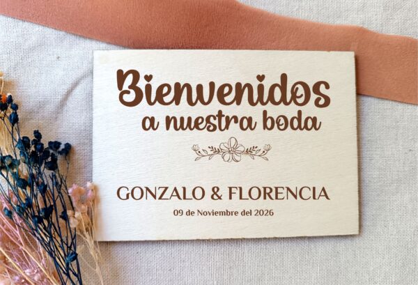 Cartel madera bienvenidos a nuestra boda 60x40 - Imagen 10