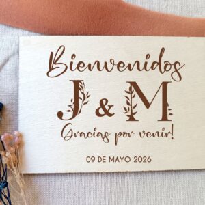 Cartel madera bienvenidos gracias por venir 60x40