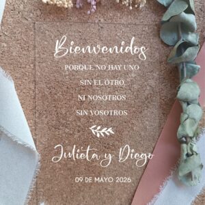 Cartel metacrilato bienvenidos+frase 60x45
